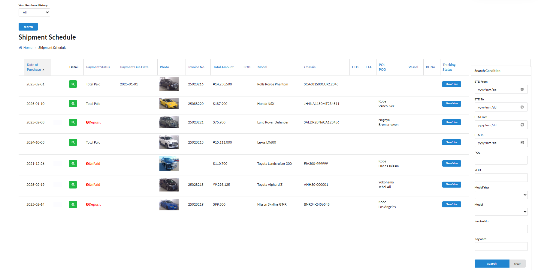 Gemmy Trading Registry Shipment Schedule